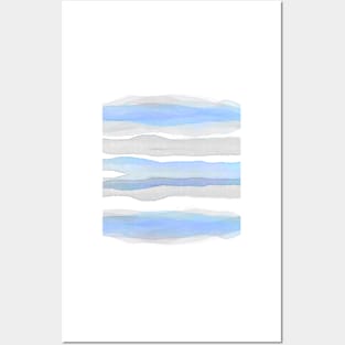 Simplicity Watercolor Stripes Blue And Gray Posters and Art